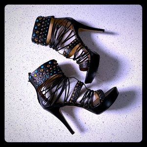 Nine West NWIMEILA Sandals Heels Pumps Jeweled 8.5